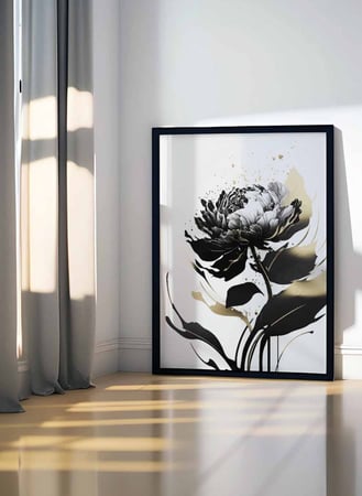 لوحة كانفاس على إطار خشبي، تصميم نمط فنى لزهرة ، للمنزل، غرفة المعيشة، المكتب، الديكور