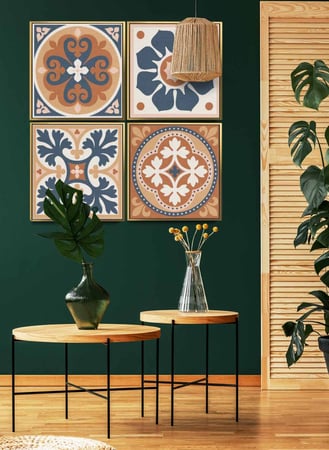 طقم من 4 لوحات كانفاس مربع على إطار خشبي، تصميم فن تجريدي، للمنزل، غرفة المعيشة، المكتب، الديكور