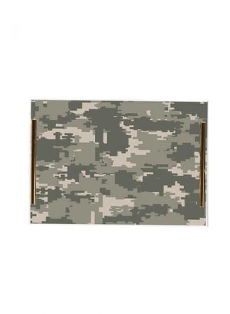 صينية تقديم مصنوعة من الأكريليك مزخرفة بتصميم مموه بمقابض معدنية ذهبية اللون