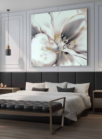 اشتر لوحة جدارية كبيرة بتصميم زهور مميزة بيضاء فخمة