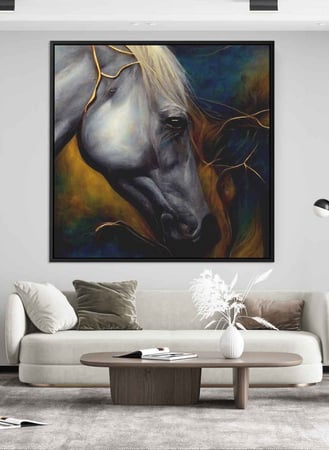 لوحة كانفاس مربع على إطار خشبي، تصميم فن تجريدي عيون الخيل، للمنزل، غرفة المعيشة، المكتب، الديكور