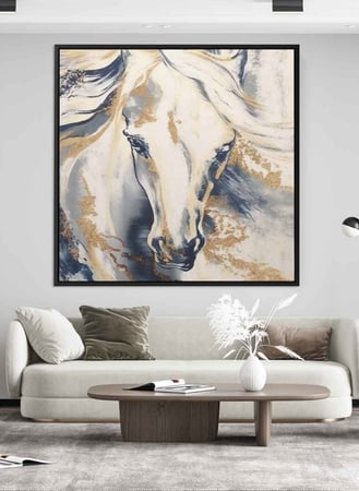 لوحة كانفاس مربع على إطار خشبي، تصميم فن زيتي للخيل، للمنزل، غرفة المعيشة، المكتب، الديكور