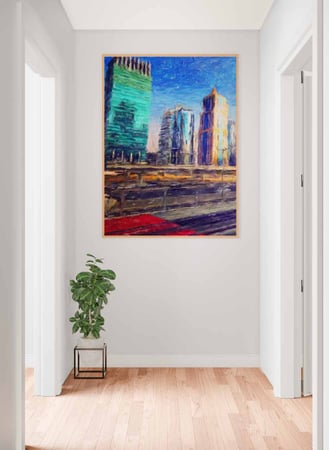 لوحة كانفاس على إطار خشبي، تصميم المدينة الحديثة ، للمنزل، غرفة المعيشة، المكتب، الديكور