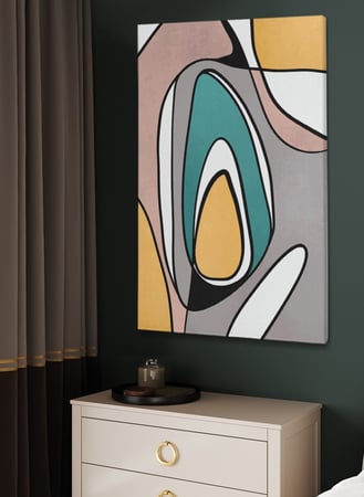 لوحة كانفاس على إطار خشبي بتصميم فن تجريدي أشكال ملونة