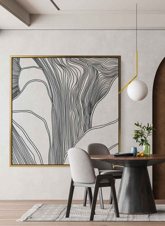 لوحة كانفاس على إطار خشبي بتصميم خطوط سوداء