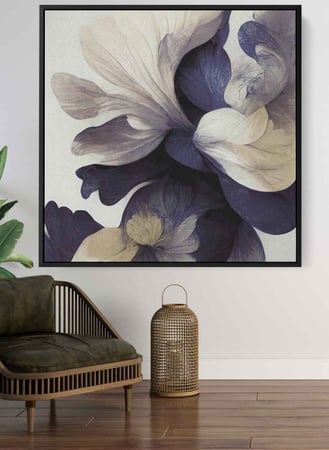 لوحة كانفاس مربع على إطار خشبي، تصميم نمط فنى لزهور ملونه، للمنزل، غرفة المعيشة، المكتب، الديكور