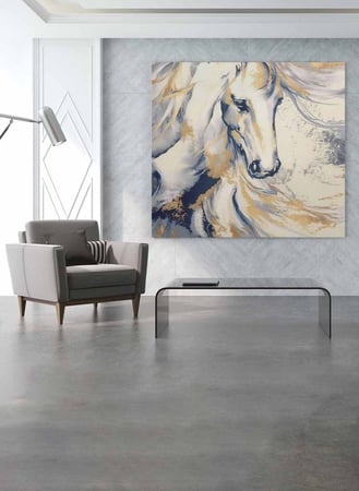 لوحة كانفاس مربع على إطار خشبي، تصميم فن زيتي للخيل، للمنزل، غرفة المعيشة، المكتب، الديكور