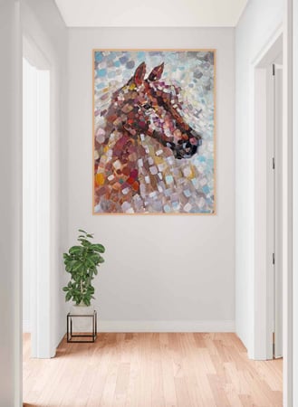لوحة كانفاس على إطار خشبي، تصميم حصان ملون ، للمنزل، غرفة المعيشة، المكتب، الديكور