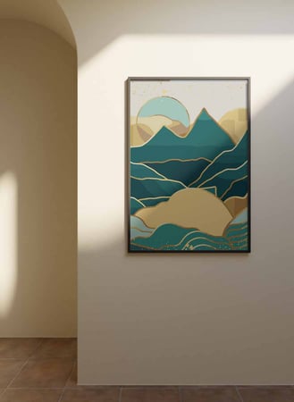 لوحة كانفاس على إطار خشبي، تصميم نمط جبال ، للمنزل، غرفة المعيشة، المكتب، الديكور