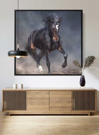 لوحة كانفاس مربع على إطار خشبي، تصميم حصان جامح في الصحراء، للمنزل، غرفة المعيشة، المكتب، الديكور