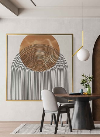 اقتن لوحة الشمس كانفاس بتصميم فن تجريدي للشمس مع منحنيات