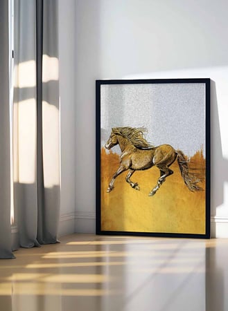 لوحة كانفاس على إطار خشبي، تصميم حصان يركض فى الصحراء، للمنزل، غرفة المعيشة، المكتب، الديكور