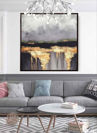 لوحة كانفاس مربع على إطار خشبي، تصميم فن تجريدي، للمنزل، غرفة المعيشة، المكتب، الديكور