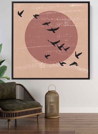 لوحة كانفاس على إطار خشبي بتصميم طيور تحلق بعيدا