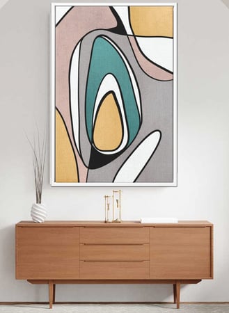لوحة كانفاس على إطار خشبي بتصميم فن تجريدي أشكال ملونة