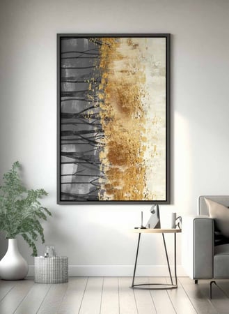 لوحة كانفاس على إطار خشبي، تصميم فن تجريدى غابة ذهبية، للمنزل، غرفة المعيشة، المكتب، الديكور