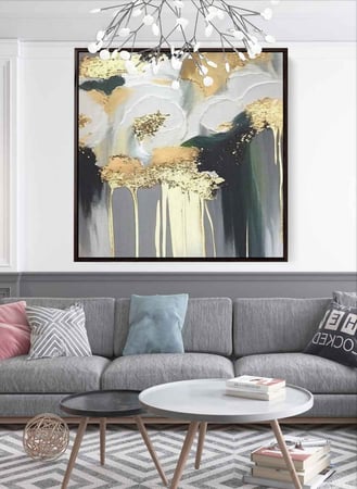 لوحة كانفاس مربع على إطار خشبي، تصميم فن زيتي ، للمنزل، غرفة المعيشة، المكتب، الديكور