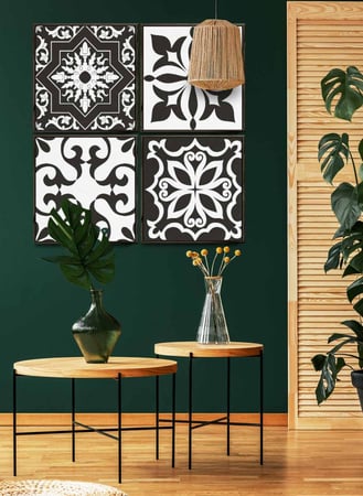 طقم من ٤ لوحات كانفاس مربع على إطار خشبي، تصميم أشكال فنية، للمنزل، غرفة المعيشة، المكتب، الديكور