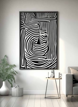 لوحة كانفاس على إطار خشبي، تصميم فن تجريدى للمتاهه، للمنزل، غرفة المعيشة، المكتب، الديكور