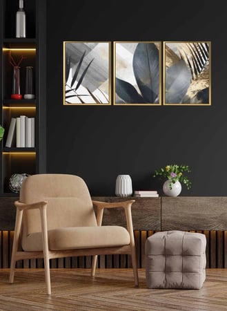طقم من 3 لوحات كانفاس على إطار خشبي بتصميم فن تجريدي أوراق شجر استوائية