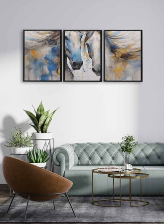 طقم من ٣ لوحات كانفاس على إطار خشبي بتصميم فن تجريدي لزوج من الخيل