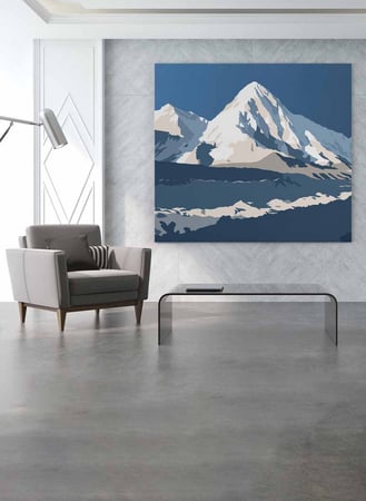 لوحة كانفاس مربع على إطار خشبي، تصميم جبل جليدى، للمنزل، غرفة المعيشة، المكتب، الديكور