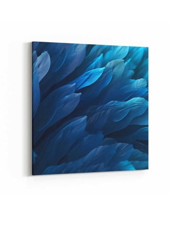 لوحة كانفاس على إطار خشبي بتصميم ريش الطيور الزرقاء