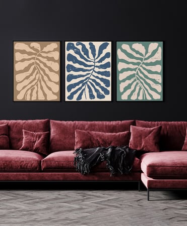 طقم من ٣ لوحات كانفاس على إطار خشبي، تصميم أغصان بأوراق الزهور، للمنزل، غرفة المعيشة، المكتب، الديكور