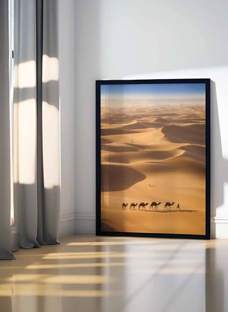 لوحة كانفاس على إطار خشبي، تصميم قافلة من الجمال فى الصحراء، للمنزل، غرفة المعيشة، المكتب، الديكور