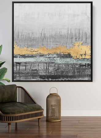 لوحة كانفاس مربع على إطار خشبي، تصميم امواج البحر، للمنزل، غرفة المعيشة، المكتب، الديكور