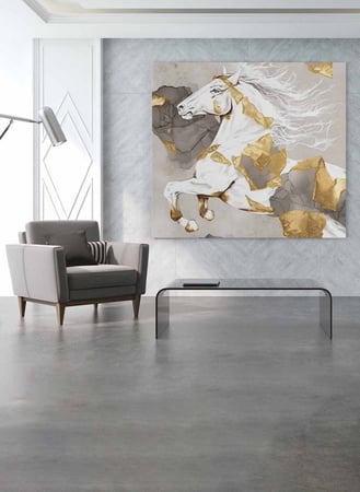 لوحة كانفاس مربع على إطار خشبي، تصميم فن زيتي لخيل أسطوري، للمنزل، غرفة المعيشة، المكتب، الديكور