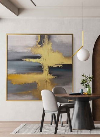 لوحة كانفاس على إطار خشبي بتصميم تقاطع خط ذهبى