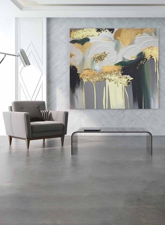 لوحة كانفاس مربع على إطار خشبي، تصميم فن زيتي ، للمنزل، غرفة المعيشة، المكتب، الديكور