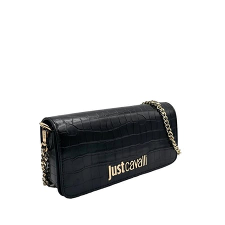 JUST CAVALLI CROCODILE PRINTED LEATHER BLACK BAG