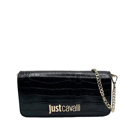 JUST CAVALLI CROCODILE PRINTED LEATHER BLACK BAG