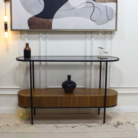 طاولة مدخل بتصميم زجاجي خشبي معدني عصري
