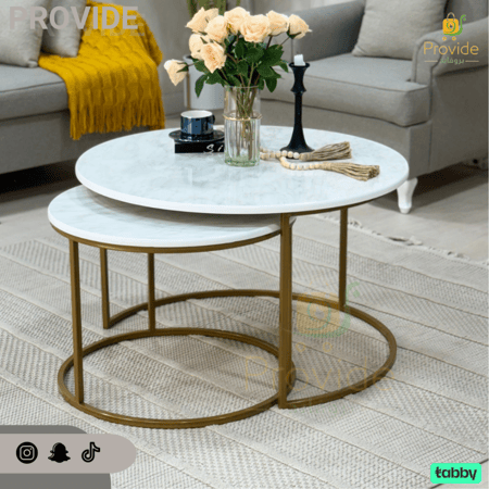 طقم طاولة حديد مع خشب شكل رخام ذهبي