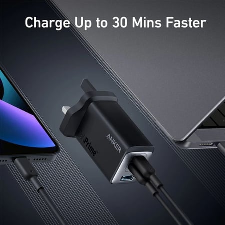 شاحن جداري انكر بتقنية جان برايم بقوة 65 واط و 3 منافذ - أسود