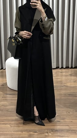 عبايه كتان هندي اسود - اكمام كتان مخلوط شتوي -طرحه مجاناً