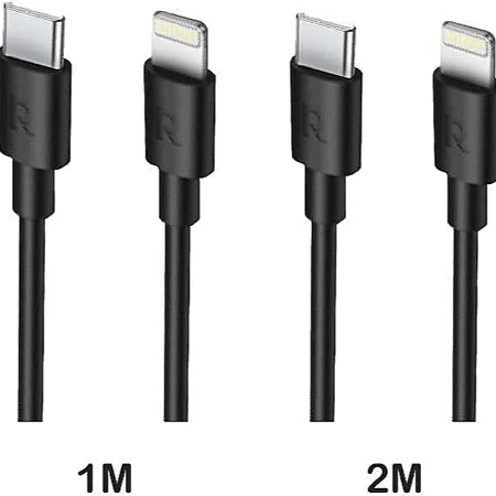 RAVPOWER - كيبل USB-C الى لايتنينج 1M + كيبل USB-C الى لايتنينج 2M