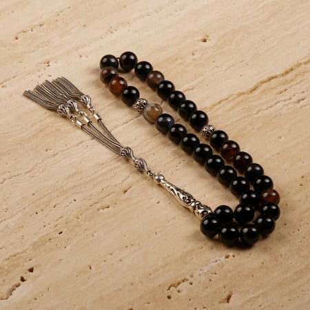 عقيق برازيلي اسود بالفضة