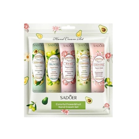 سادور مجموعه كريمات اليدين بخلاصة الورد والبابونج والزيتون والافوكادو لتفتيح وترطيب وتنعيم اليدين - 5 قطع*30جرام