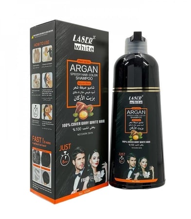 ليزر وايت شامبو صبغة اسود للشعر بالارغان لتغطية الشيب - 420مل