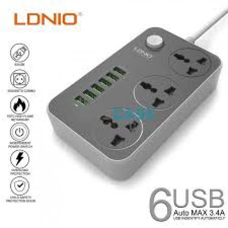 توصيلة كهرباء LDNIO بثلاث مآخذ و 6 USB