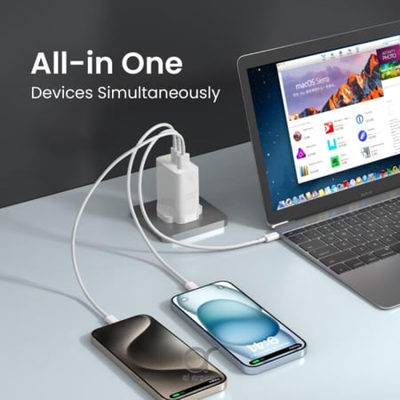 فيش جداري 2PD + USB + كيبل 65W GAN