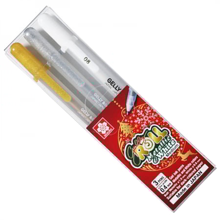 طقم اقلام جيلي رول الوان معدنية والابيض 3 اقلام متوسط ساكورا