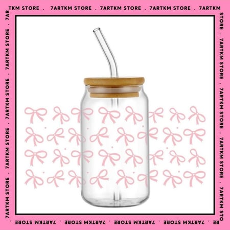 كاس زجاج - pink bow