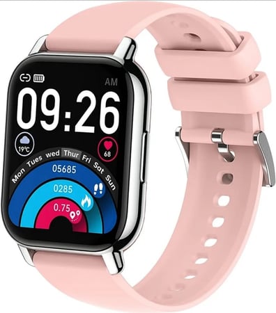 ساعة رياضية ذكية للرجال والنساء 1.85 انش تعمل باللمس لاجراء المكالمات، متتبع اللياقة البدنية، مقاومة للماء والغبار بتصنيف IP68، مع 24 وضع رياضي، مراقب ضربات القلب، عداد خطوات، موسيقى، لـ iOS واندرويد ، اسود وزهري