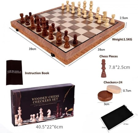 مجموعة شطرنج خشبية مغناطيسية للمحترفين 2 في 1، مقاس 15 انش × 15 انش، مجموعة العاب شطرنج خشبية قياسية للسفر الدولية مع فتحات تخزين قطع الالعاب، مجموعة شطرنج للمحترفين