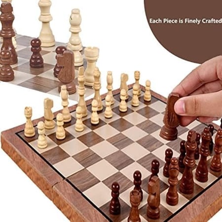 مجموعة شطرنج خشبية مغناطيسية للمحترفين 2 في 1، مقاس 15 انش × 15 انش، مجموعة العاب شطرنج خشبية قياسية للسفر الدولية مع فتحات تخزين قطع الالعاب، مجموعة شطرنج للمحترفين